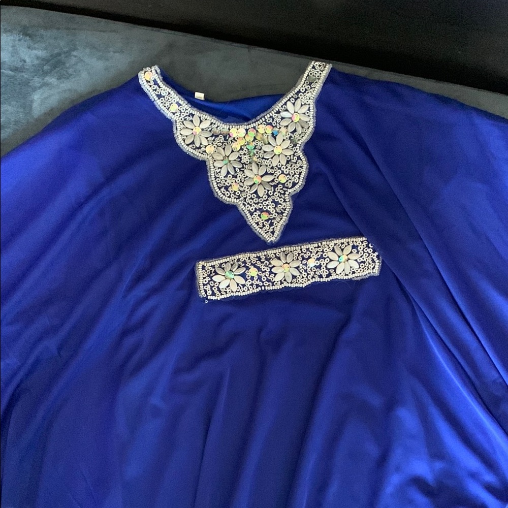 Blue Kaftan with Embellished Neckline